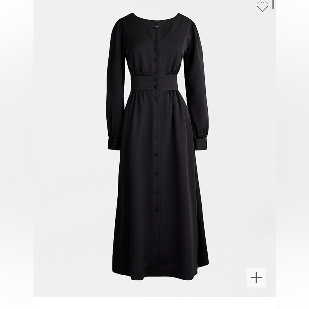 J. Crew Black Pleated Midi Gown with Bishop Sleeves - Picture 1 of 4